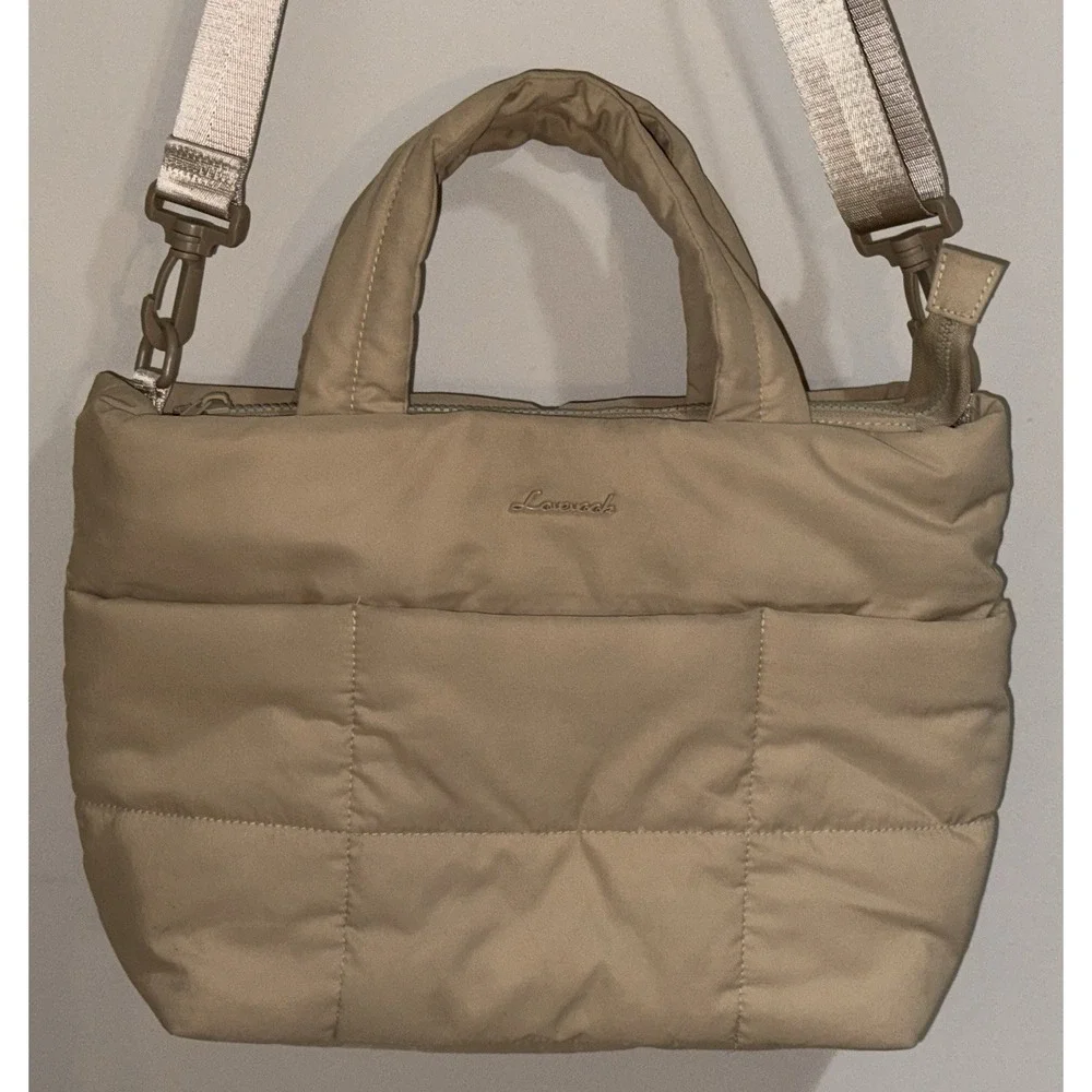 LOVEVOOK Women's Tan Small Quilted Puffer Tote Bag, Can Be Cross Body Purse